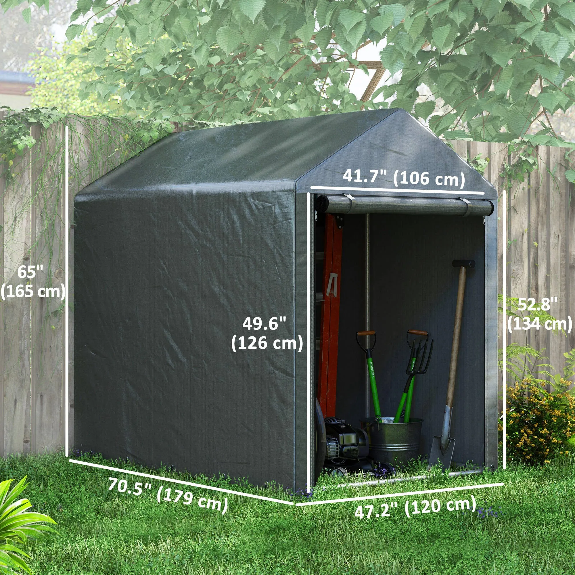 4' x 6' Portable Storage Shed with Galvanized Frame and Roll-up Door