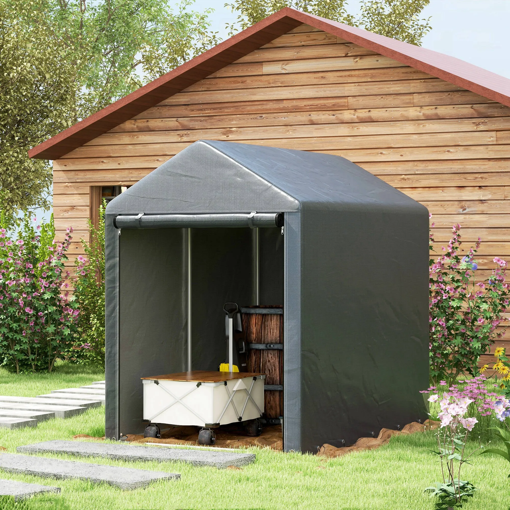 4' x 6' Portable Storage Shed with Galvanized Frame and Roll-up Door