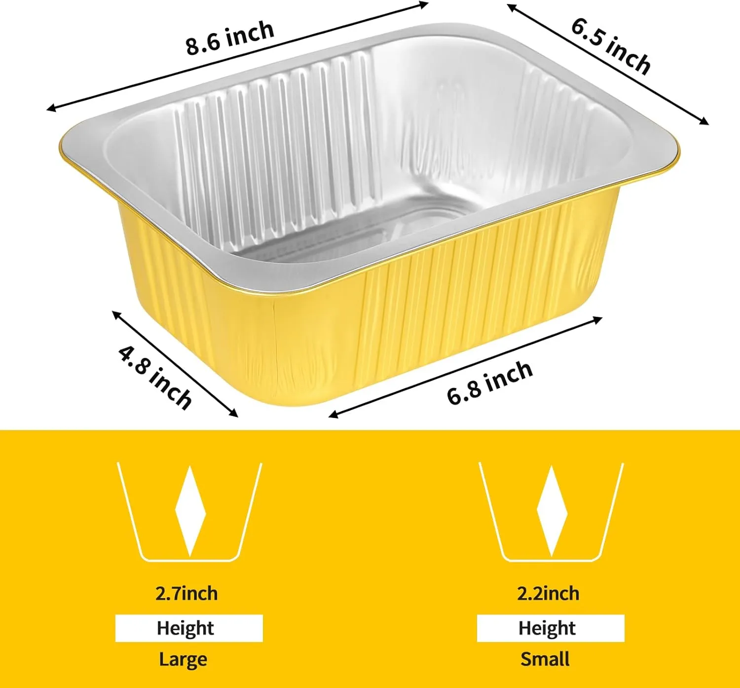 40 Pack 3 LB Gold Aluminum Foil Pans with Lids Heavy Duty (8.7"×6.5"×2.4") Foil Food Containers with Lids, 50oz Tin Foil Pans with Lids for Baking, Meal Prep, Freezer, Heating and Takeout