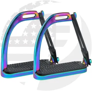 4'',4.25’’,4.50’’,4.75’’,5’’ Inch Rainbow Color Peacock Horse Stirrups Equestrian Safety Iron Fillis Stirrups for Adult/Children