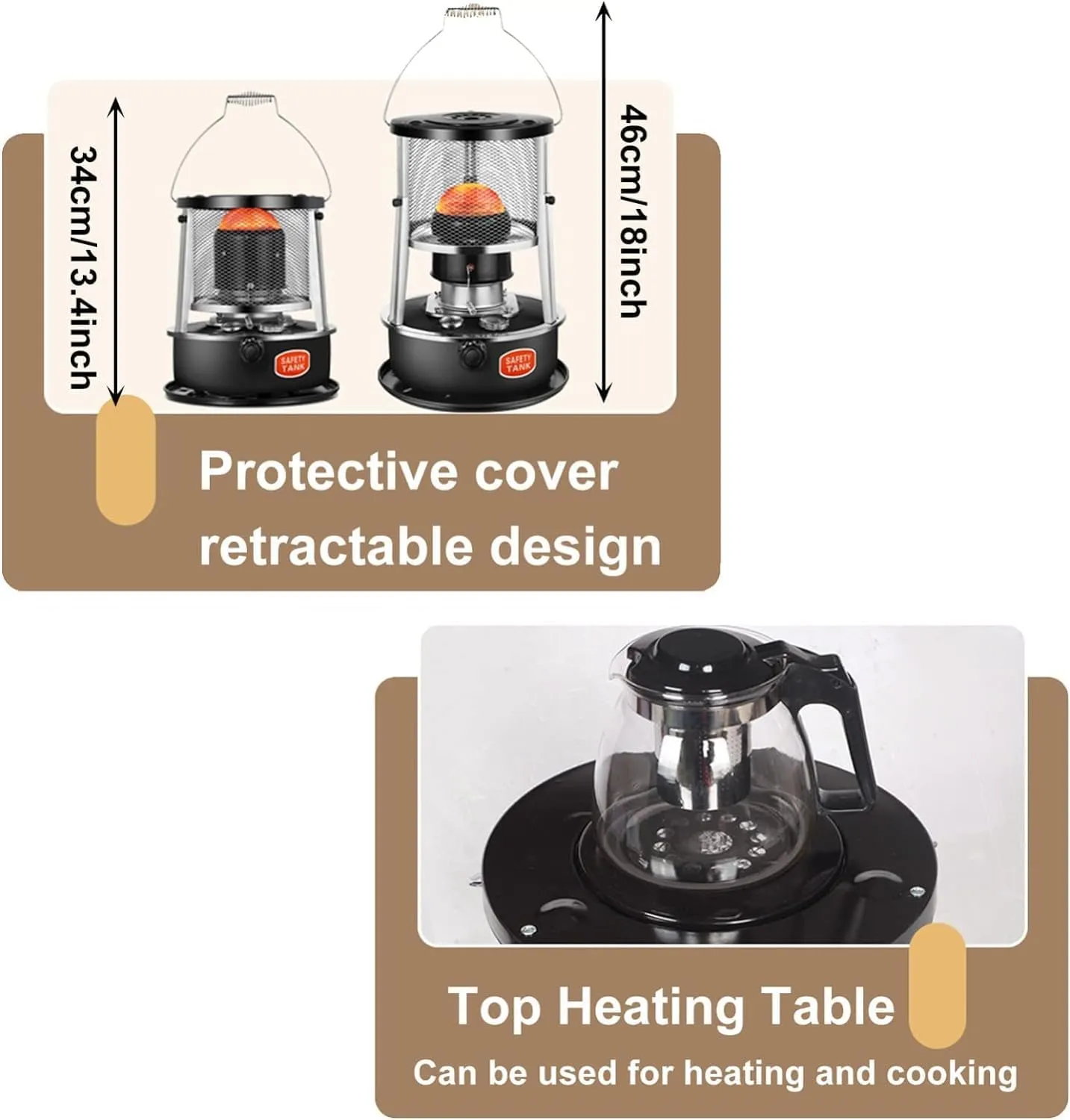 4.5L Non Electric Emergency Space Heaters,Portable Kerosene Stove Heater,Height Adjustable,for Ice Fishing Hiking Survival Emergency Patio