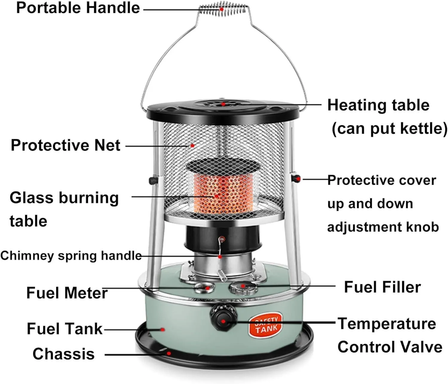 4.5L Non Electric Emergency Space Heaters,Portable Kerosene Stove Heater,Height Adjustable,for Ice Fishing Hiking Survival Emergency Patio