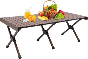 47 * 23in Camping Table Portable Folding Walnut, BBQ Picnic Desk Lightweight Aluminum Outdoor for Outdoor Cooking, Picnic, Camp, Boat, Travel (Dark 47 * 23in)
