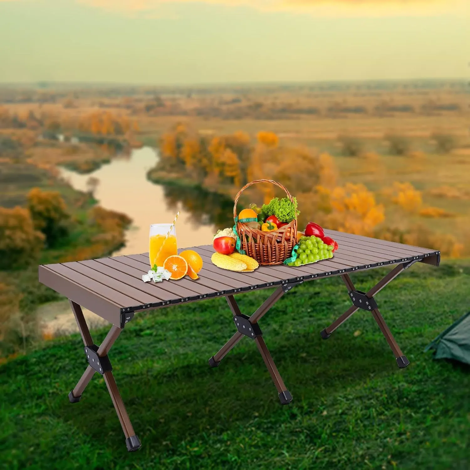 47 * 23in Camping Table Portable Folding Walnut, BBQ Picnic Desk Lightweight Aluminum Outdoor for Outdoor Cooking, Picnic, Camp, Boat, Travel (Dark 47 * 23in)