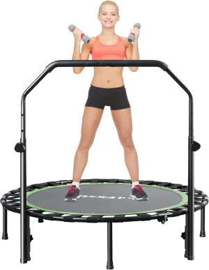 48" Bungees Rebounder Trampoline for Adults, 330LBS Fitness Trampoline Foldable Mini Trampoline, 3 Level Adjustable Foam Handle, Stable Silent Exercise Trampoline for Adults Indoor Workout