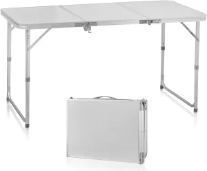 4ft 3-fold Folding Camping Table 47.2'' x 23.6'', Lightweight Aluminum Picnic Table with Height Adjustable Legs, for Indoor Travel Beach and Party