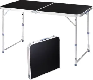 4Ft Folding Camping Table, Multipurpose Picnic Tables, Portable Outdoor Lightweight Picnic Table with Carry Handle and Adjustable Legs for Camping, Picnics & Backyard Events (Black)