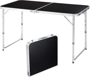 4FT Folding Camping Table with Carrying Handle Height Adjustable Lightweight Fold Up Portable Table for Indoor Outdoor Picnic,Camping,Hiking,BBQ (Black)