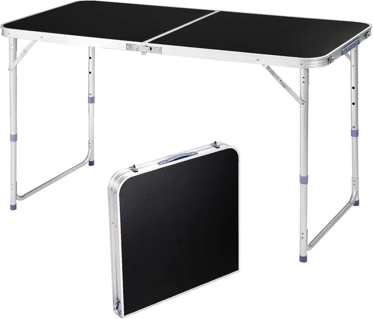 4FT Folding Camping Table with Carrying Handle Height Adjustable Lightweight Fold Up Portable Table for Indoor Outdoor Picnic,Camping,Hiking,BBQ (Black)