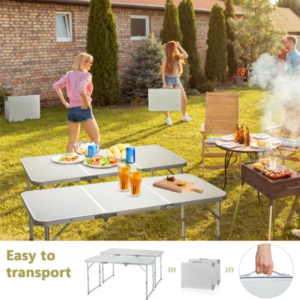 4ft Silver Outdoor Folding Table, Aluminum Alloy Rectangular 30kg, Three Fold Tabletop