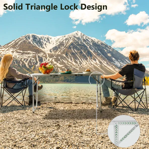 4ft Silver Outdoor Folding Table, Aluminum Alloy Rectangular 30kg, Three Fold Tabletop