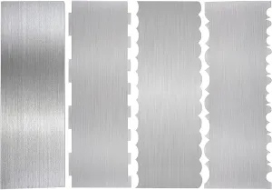 4Pcs Cake Scraper Cake Decorating Tools, Metal Stainless Steel Cake Scraper Smoother Double Sided Jagged Wave Patterned Edge Carving Icing Mousse Butter Cream Pastry Baking Frosting Tool