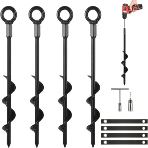 4Pcs Ground Anchors Screw in, 12'' Trampoline Anchors Heavy Duty, Tent Stakes Trampoline Anchors for for Camping Tent, Canopies, Carports, Canopy, Sheds, Swing Sets