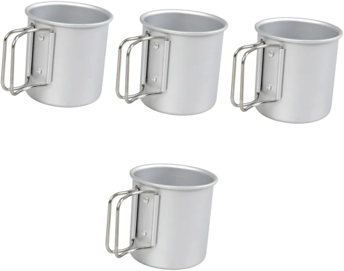 4pcs Multi-purpose Titanium Cup Collapsible Hiking Mug Camping Bowl Handle Aluminum Pot Snack Cup