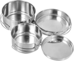 4Pcs Stackable Stainless Steel Outdoor Cookware Set Non Stick Camping Pot Pan Set for Cooking Serving Storage for Picnic Hiking and Forest Adventures
