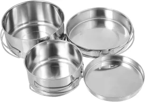 4Pcs Stainless Steel Camping Pot Pan Set for Outdoor Cooking Picnic Hiking Stackable Cookware with Folding Handle Durable Multifunctional Cookware Set