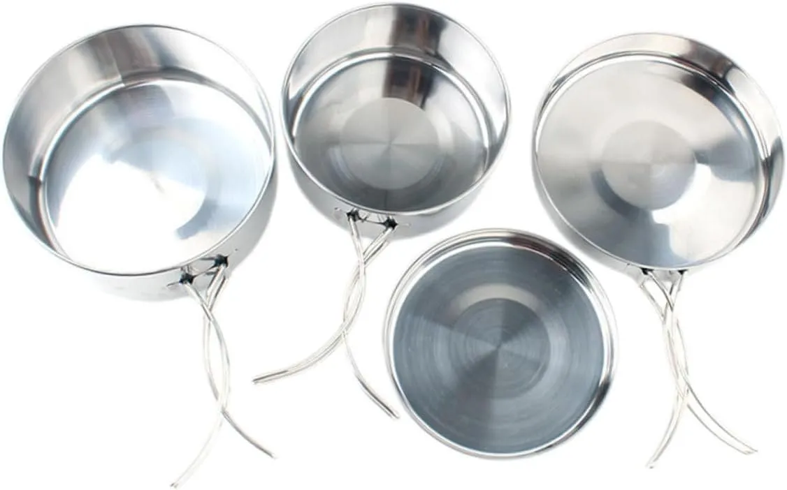 4pcs Stainless Steel Cookware Set Durable and Portable Cooking Pots for Outdoor Camping Hiking and Kitchen Use Cooking Supplies