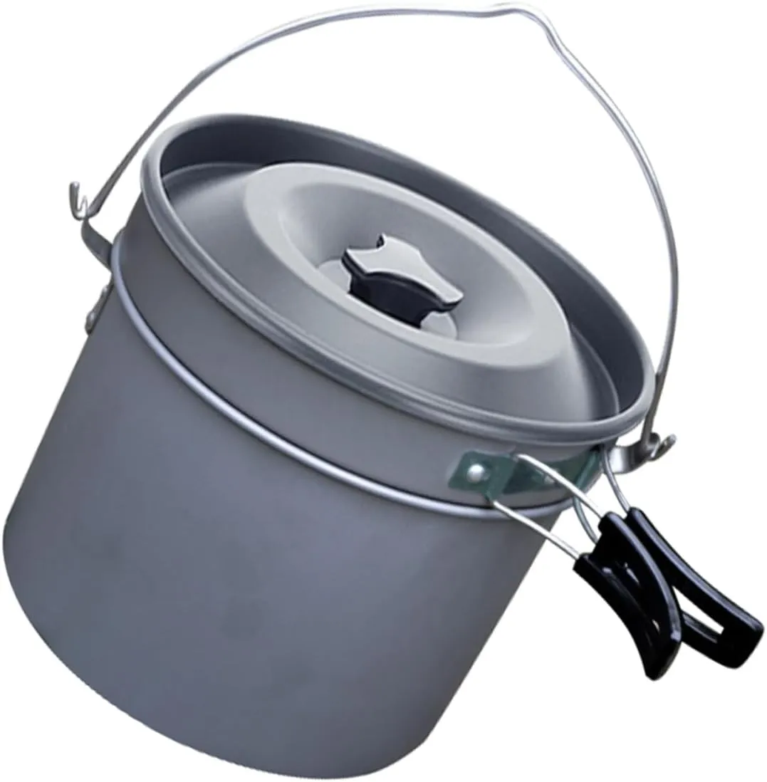 5-6 Person Camping Cookware Set Portable Hanging Pot for Outdoor Cooking Non-Stick Pot Griddle