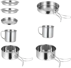 5-6 Person Stainless Steel Pot Set Outdoor Cooking Kit Backpacking Cooking Set Camping Griddle Pan Camping Cookware