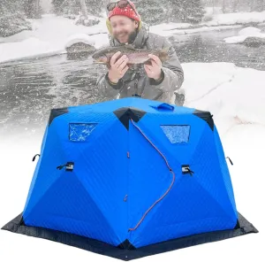 5-8 People Ice Fishing Shelter Pop-up,Double Door Outdoor Camping Cold Protection Hexagon Tent,with Carrying Bag, Ground Nail and Gale Rope,SkyBlue