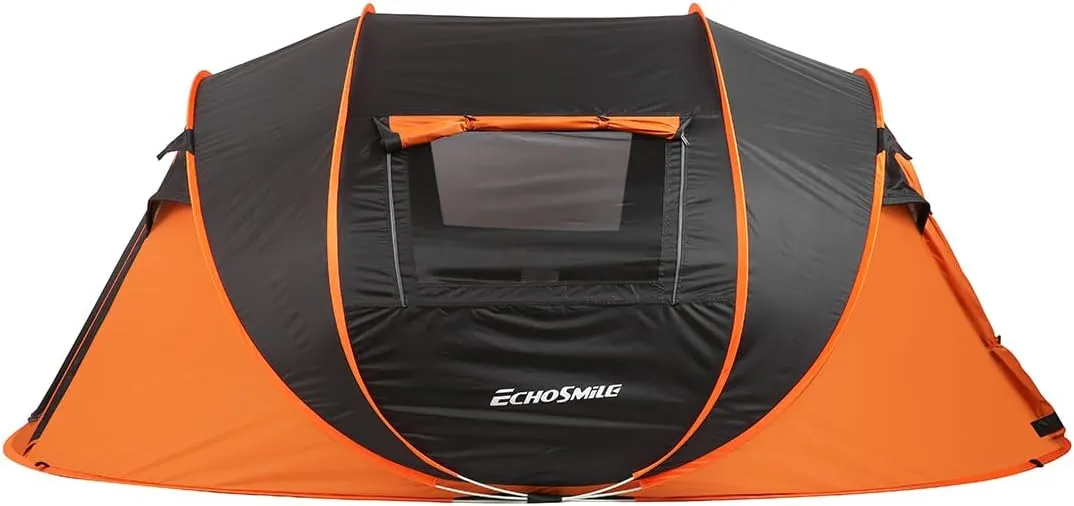 5-8 Person Instant Camping Tent, Quick Setup, Spacious Room, Black and Orange