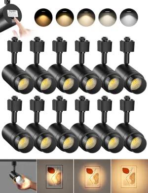 5-Color Zoomable H Track Lighting Heads H Type Track Light Heads Dimmable LED Track Lighting Fixtures Ceiling Spot Light, H Style Track Heads for H Track Lighting Rails Black CRI90 12W 12 Pack