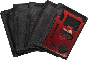 (5 Pack, Red) Ninja Outdoorsman 11 in 1 Stainless Steel Credit Card Pocket Sized Survival Multi Functional Tool - Stocking Stuffers, Christmas Gifts Under 10 Dollars