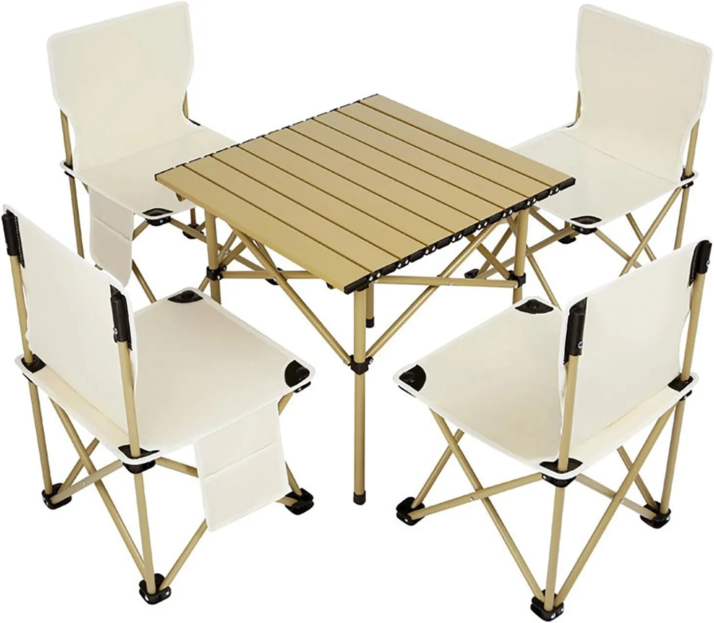 5 Pcs Camping Chair Set with Table, Outdoor Folding Heavy Duty Lawn Chair, Portable Chair Perfect for Family Hiking, Picnics and Beach,Yellow