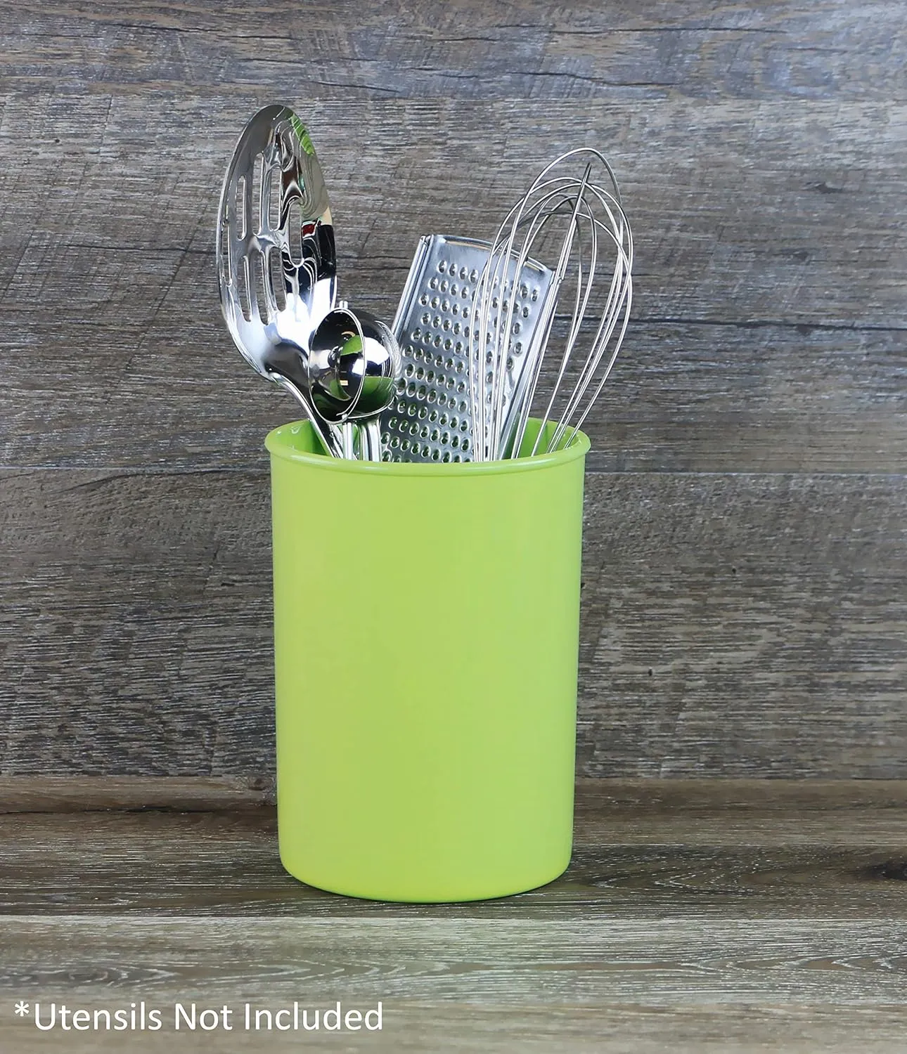 5 Piece Kitchen Utensil Holder for kitchen counter, Utensils crock with Heat Resistant Spoon, Slotted Spoon, Ladle, Spatula BPA Free, by Reston Lloyd, Lime