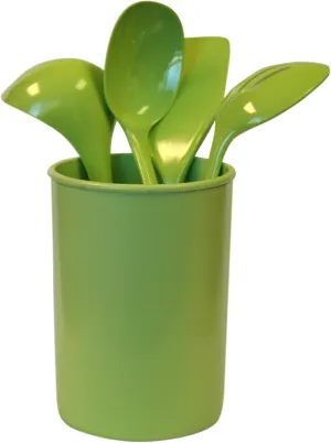 5 Piece Kitchen Utensil Holder for kitchen counter, Utensils crock with Heat Resistant Spoon, Slotted Spoon, Ladle, Spatula BPA Free, by Reston Lloyd, Lime