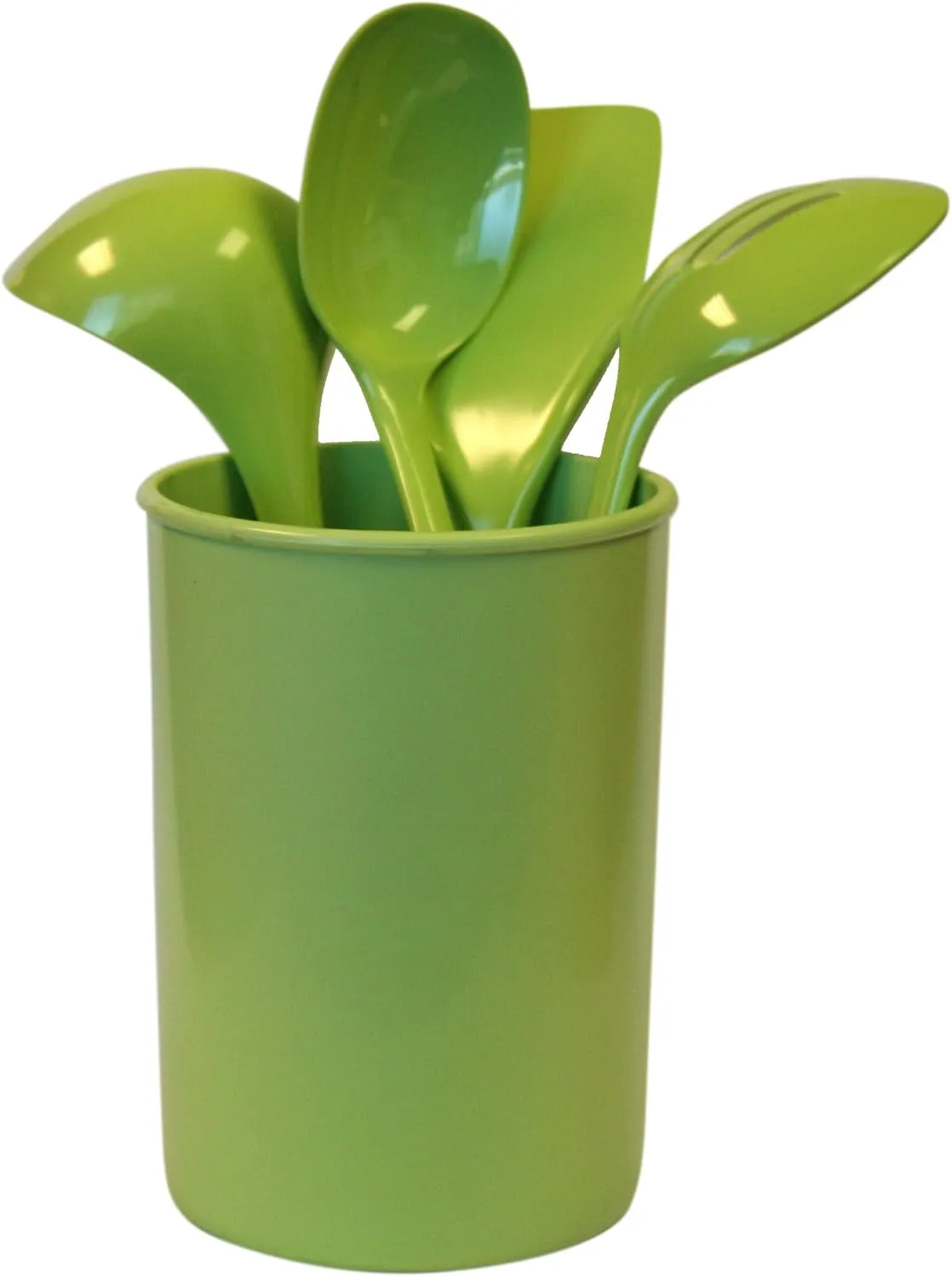 5 Piece Kitchen Utensil Holder for kitchen counter, Utensils crock with Heat Resistant Spoon, Slotted Spoon, Ladle, Spatula BPA Free, by Reston Lloyd, Lime