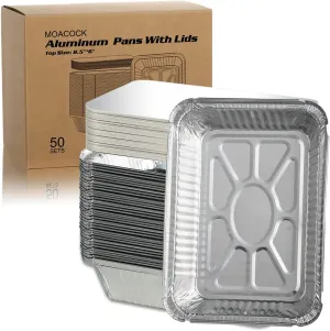 50 Pack Aluminum Pans with Lids(8.5"×6"), 2.25lb Foil Pans with Board Lids, Disposable Take Out Food Containers, Foil Pans for Meal Prep Freezer Cooking Baking