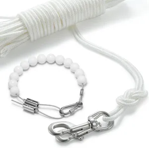 50Ft Flag pole Rope Kit, Polyester Halyard Flag Rope with 2 Pcs 3.5” Stainless Steel Swivel Snap Hook & Adjust Length Flag Pole Retainer Ring, Marine Grade Flag Pole Accessories Replacement Kit