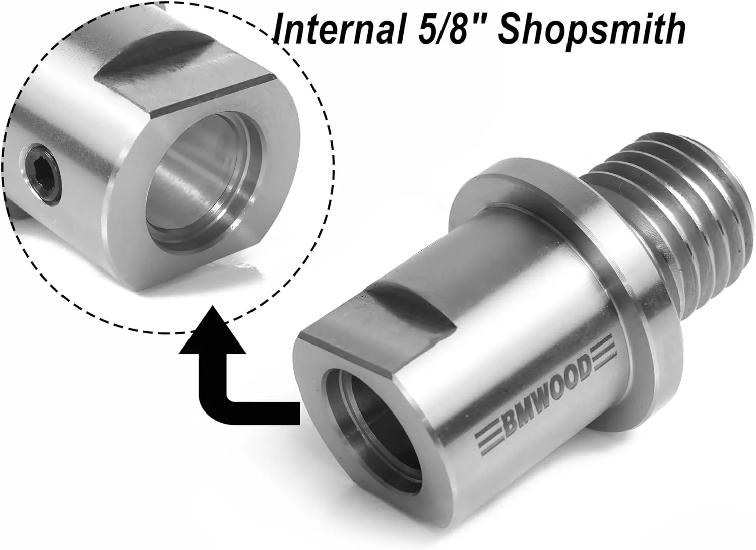 5/8" Shopsmith Female to 1" x 8TPI Male Thread Adaptor, Woodworking Lathe Headstock Spindle Adaptor with Two Nylon Washers.