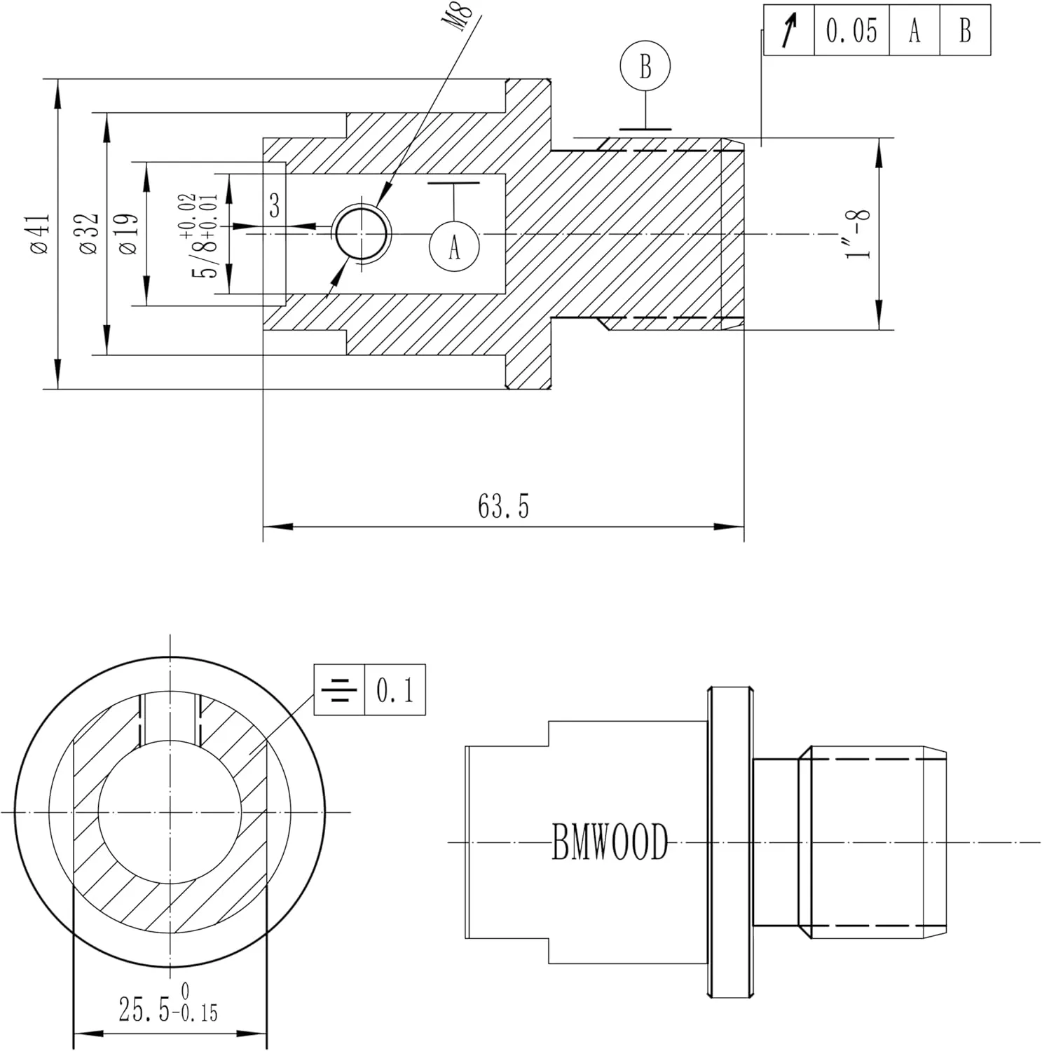 5/8" Shopsmith Female to 1" x 8TPI Male Thread Adaptor, Woodworking Lathe Headstock Spindle Adaptor with Two Nylon Washers.