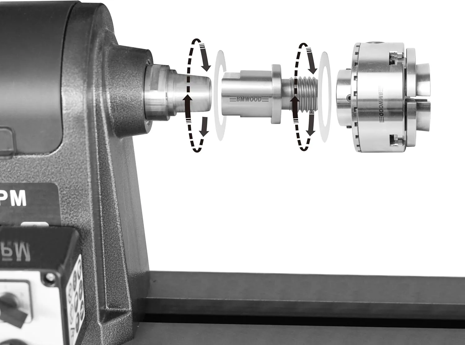 5/8" Shopsmith Female to 1" x 8TPI Male Thread Adaptor, Woodworking Lathe Headstock Spindle Adaptor with Two Nylon Washers.