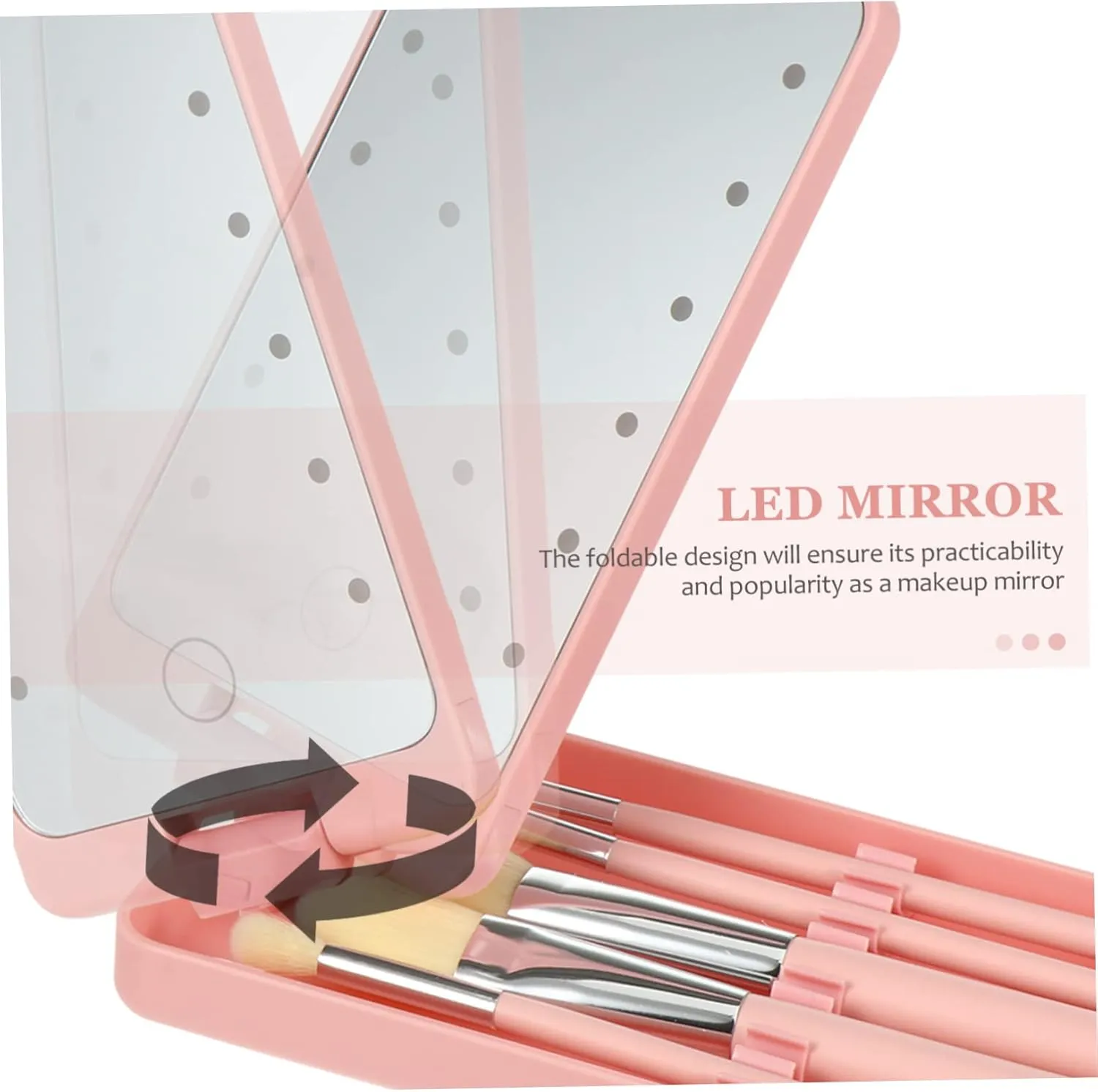5pcs Led Folding Makeup Mirror with Brush Portable Vanity Mirror for Travel Compact Design for Women and Girls High Definition Reflection for Makeup Application