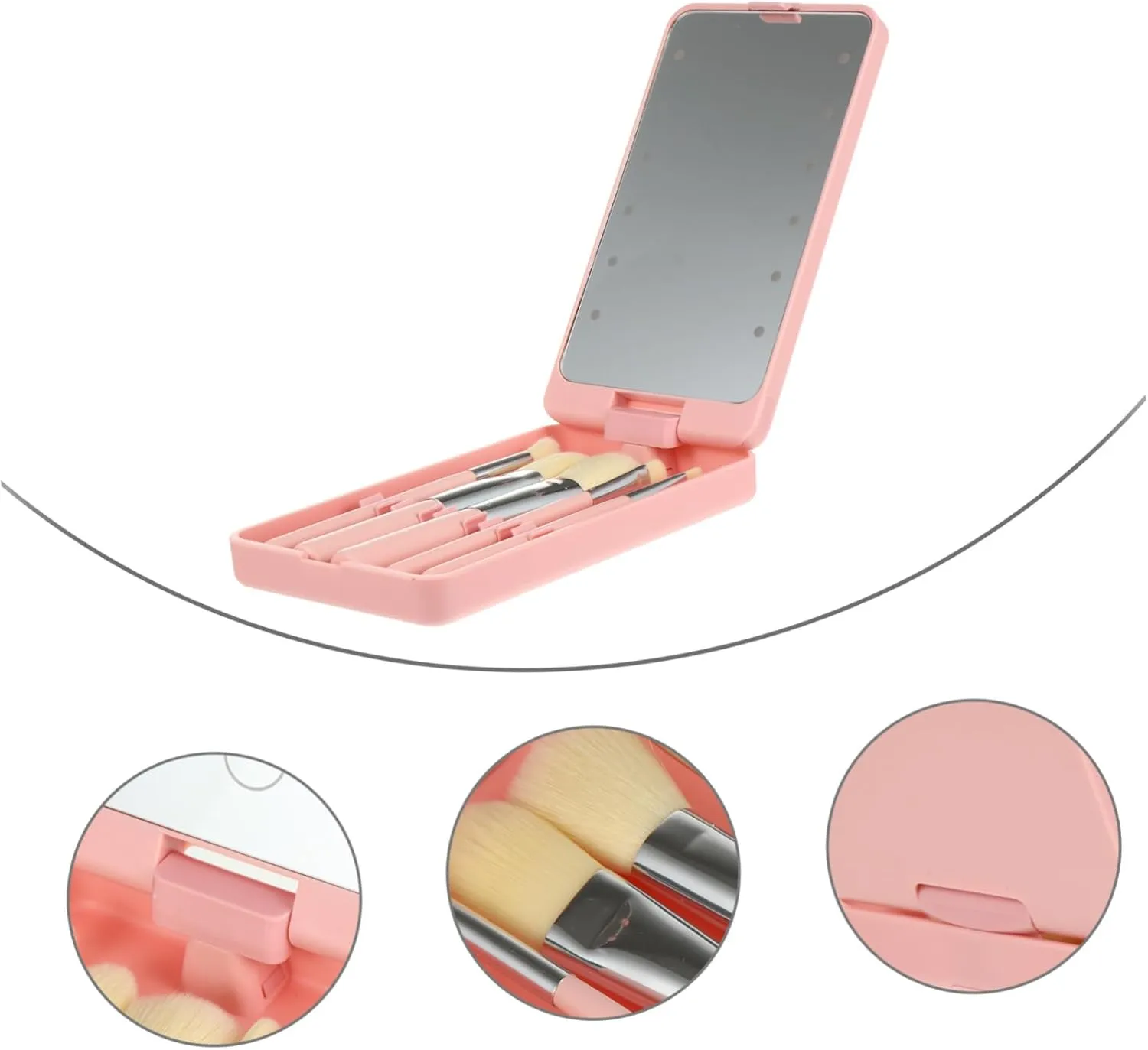 5pcs Led Folding Makeup Mirror with Brush Portable Vanity Mirror for Travel Compact Design for Women and Girls High Definition Reflection for Makeup Application