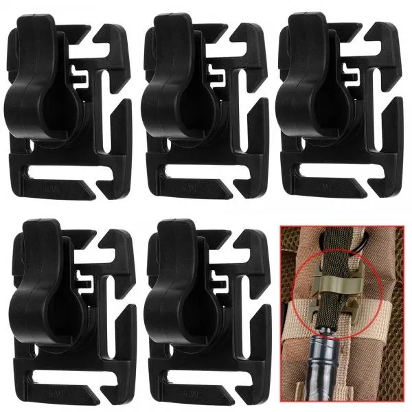 5pcs Outdoor Universal 360-Degree 8-Level Adjustable Rotating POM Water Pipe Hose Clamp for Molle Backpack Black