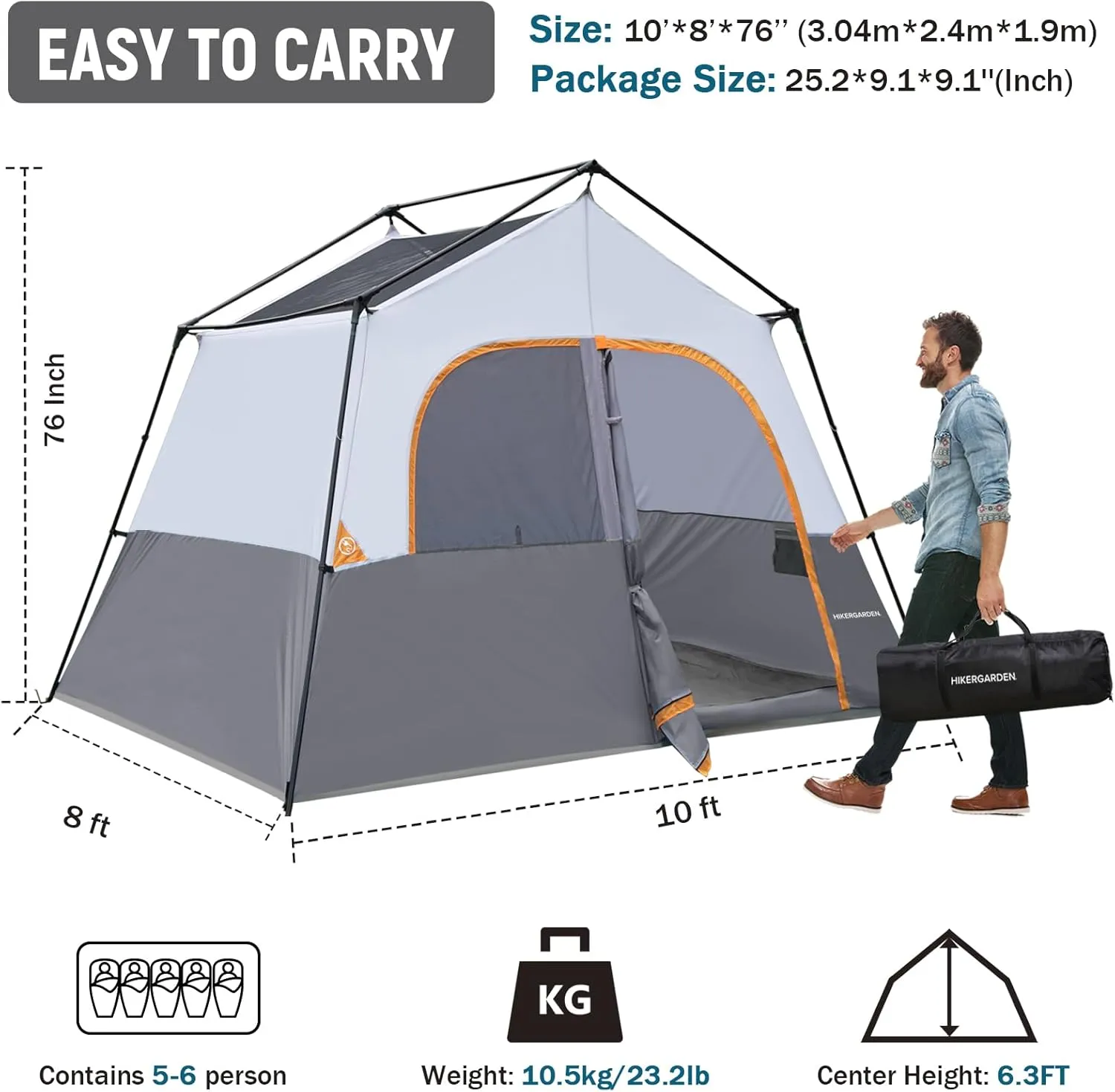 6 Person Camping Tent - Portable Easy Set Up Family Tent for Camp