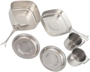 6-Piece Camping Cooking Set Stainless Steel Cookware Set for Hiking Portable Picnic Cookware Folding Handle