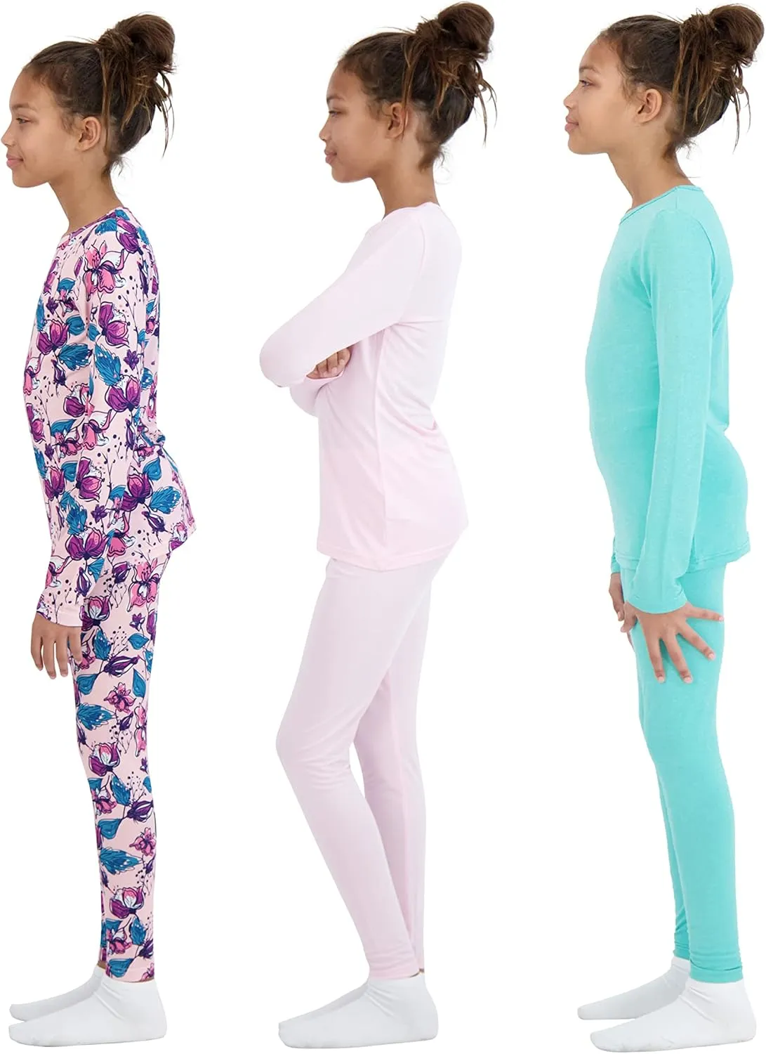 6 Piece Girls Base Layers Set for Kids | Toddler Moisture Wicking Lightweight Thermal Underwear Long Johns Set