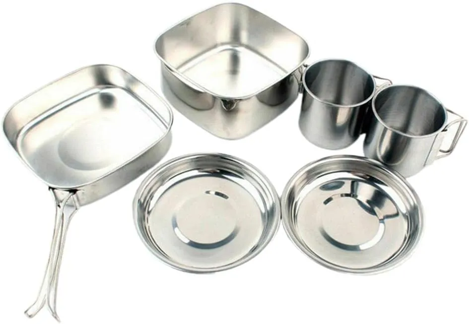 6-Piece Stainless Steel Camping Cookware Set, Camping Cookware Set, with Mug for