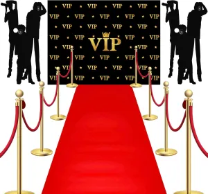6.5 x 5 ft VIP Photography Backdrop Red Carpet Backdrop Film Movie Banner Paparazzi Props Party Accessory and Runner Red Carpet Runner 2.6 x 15 ft with Tape for Theme Party Decorations