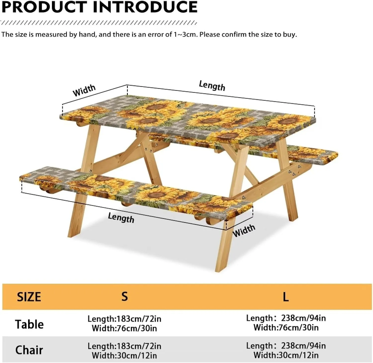 6ft Fitted Picnic Table Cover with Bench Covers Small Outdoor Camping Picnic Tablecloth with Elastic Edges Camping Gear Waterproof Stain Resistant Reusable Sunflower Aztec