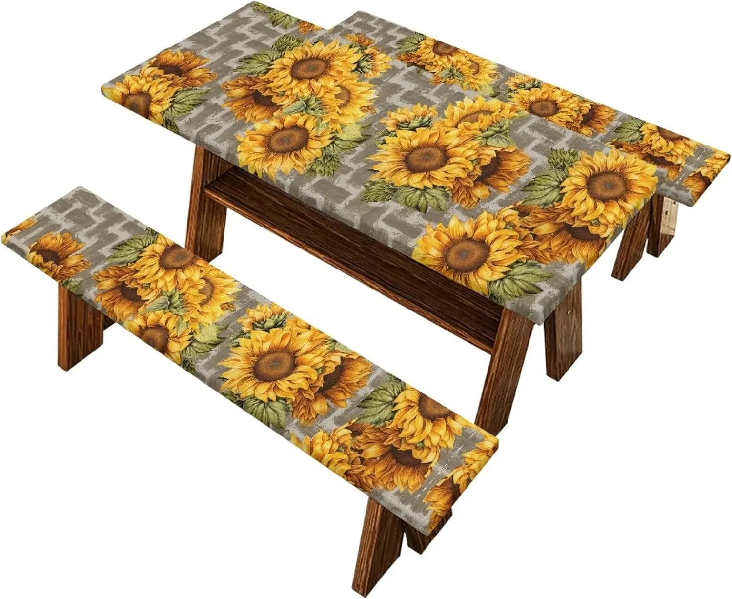 6ft Fitted Picnic Table Cover with Bench Covers Small Outdoor Camping Picnic Tablecloth with Elastic Edges Camping Gear Waterproof Stain Resistant Reusable Sunflower Aztec