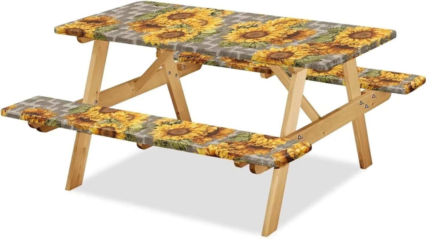 6ft Fitted Picnic Table Cover with Bench Covers Small Outdoor Camping Picnic Tablecloth with Elastic Edges Camping Gear Waterproof Stain Resistant Reusable Sunflower Aztec