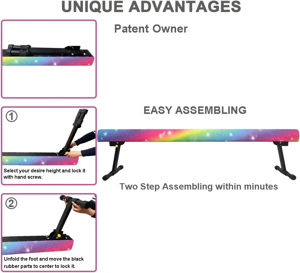 6ft Ultrasimple Adjustable&Foldable Balance Beam,High-Low Floor Beam Suede Gymnastics Equipment,No Tool Require, Gymnastics Beam for Training&Professional HomeTraining