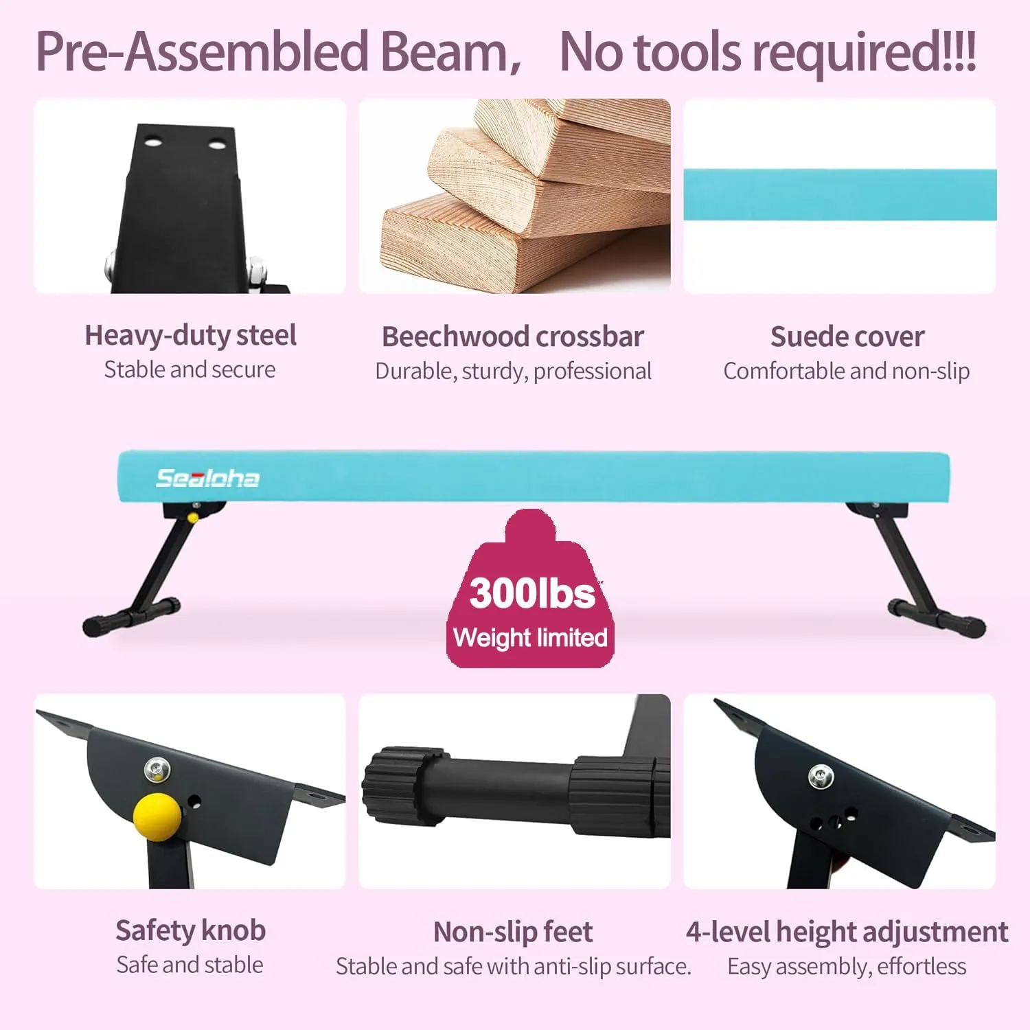 6ft Ultrasimple Adjustable&Foldable Balance Beam,High-Low Floor Beam Suede Gymnastics Equipment,No Tool Require, Gymnastics Beam for Training&Professional HomeTraining