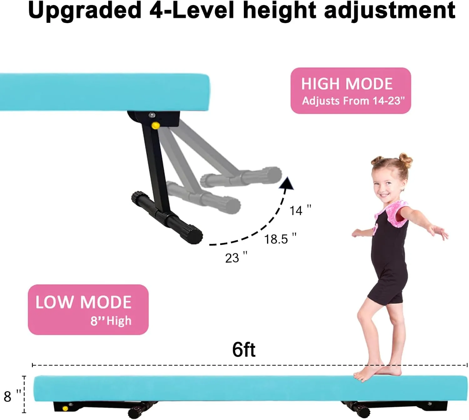 6ft Ultrasimple Adjustable&Foldable Balance Beam,High-Low Floor Beam Suede Gymnastics Equipment,No Tool Require, Gymnastics Beam for Training&Professional HomeTraining